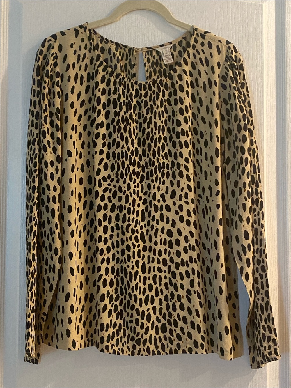 J. Crew Beige and Black Leopard Print Long-Sleeve Blouse Size 12